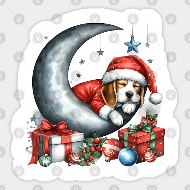 Beagle Dog On The Moon Christmas Sticker by Graceful Designs